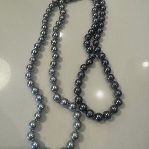 Givenchy Silver and Black Beaded Necklace. Vintage Faux Pearls. Long Strand